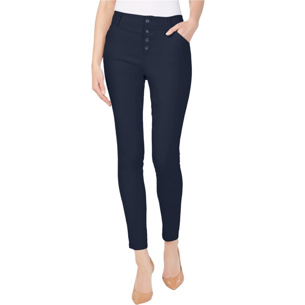 INC Pantalones casuales con botones expuestos para mujer, azul, 14
