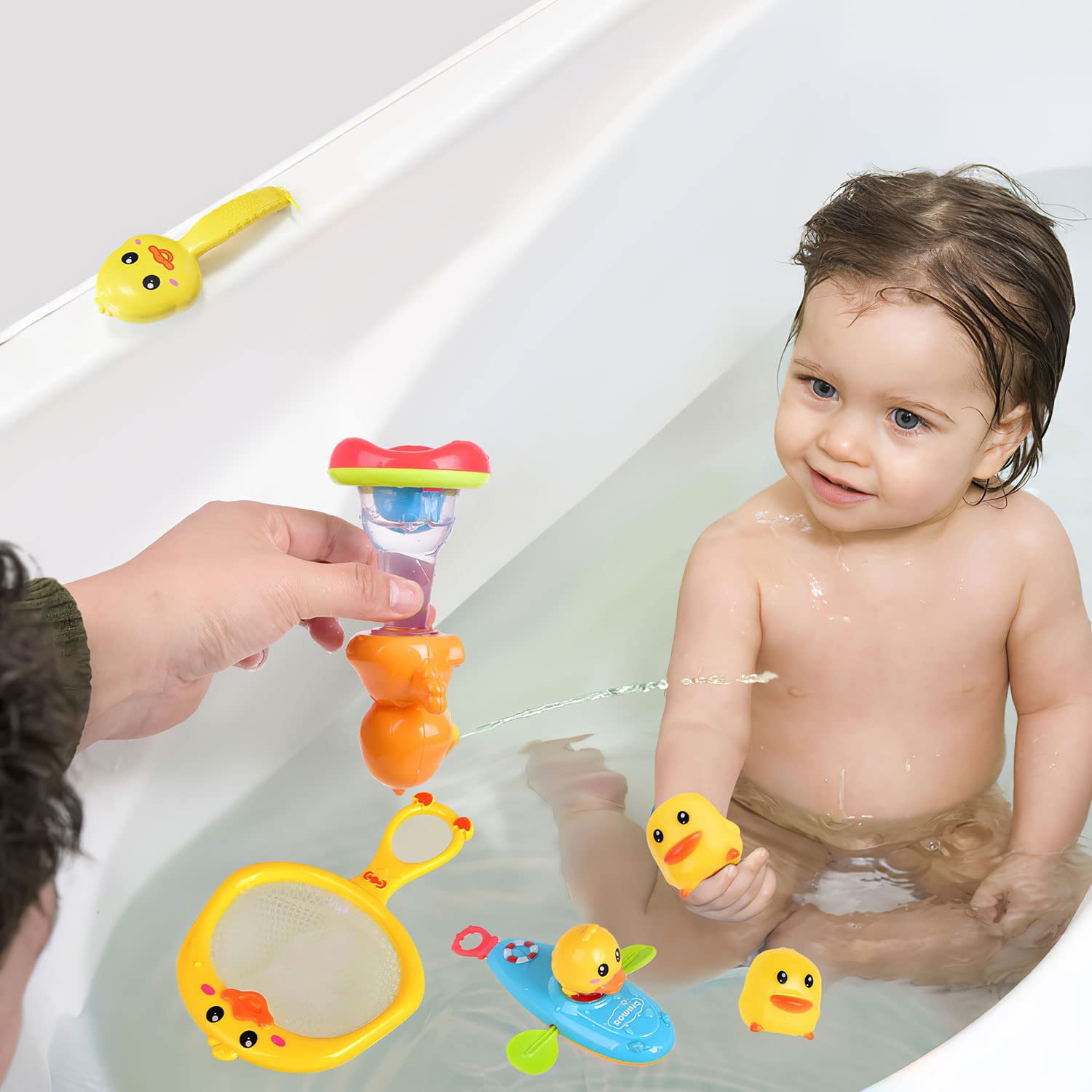 Fun Little Toys Tubbi Bubbi 8 Pcs Duckie Bath Toys,Baby Bath Toys,Duck  Spray Water Toy,Bath Squirters,Bath Boat,Fishing Net,Bathtub Toys for  Kids,Birthday Xmas Gifts for Boys and Girls 