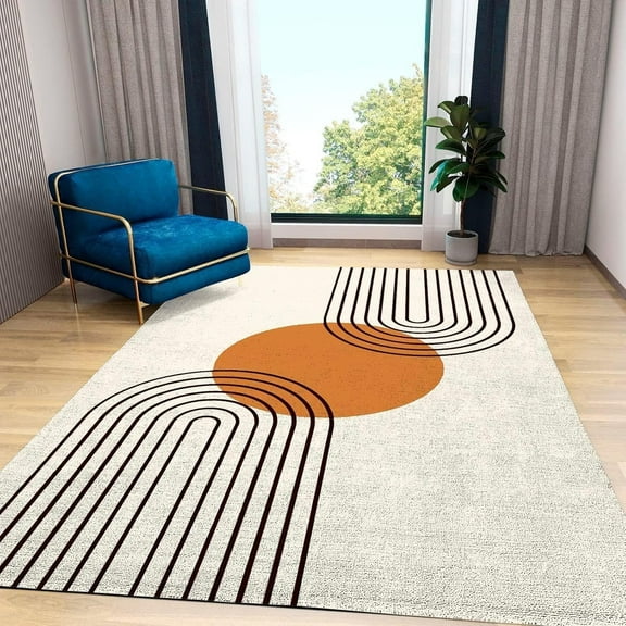 Mid-Century Modern Geometric Art Kids Area Rug, Nordic Boho Sun Living Room Carpet, Non-Slip Low Pile Durable Washable Rectangle Large Carpet For Bedroom Entryway Dining Room 1x2ft