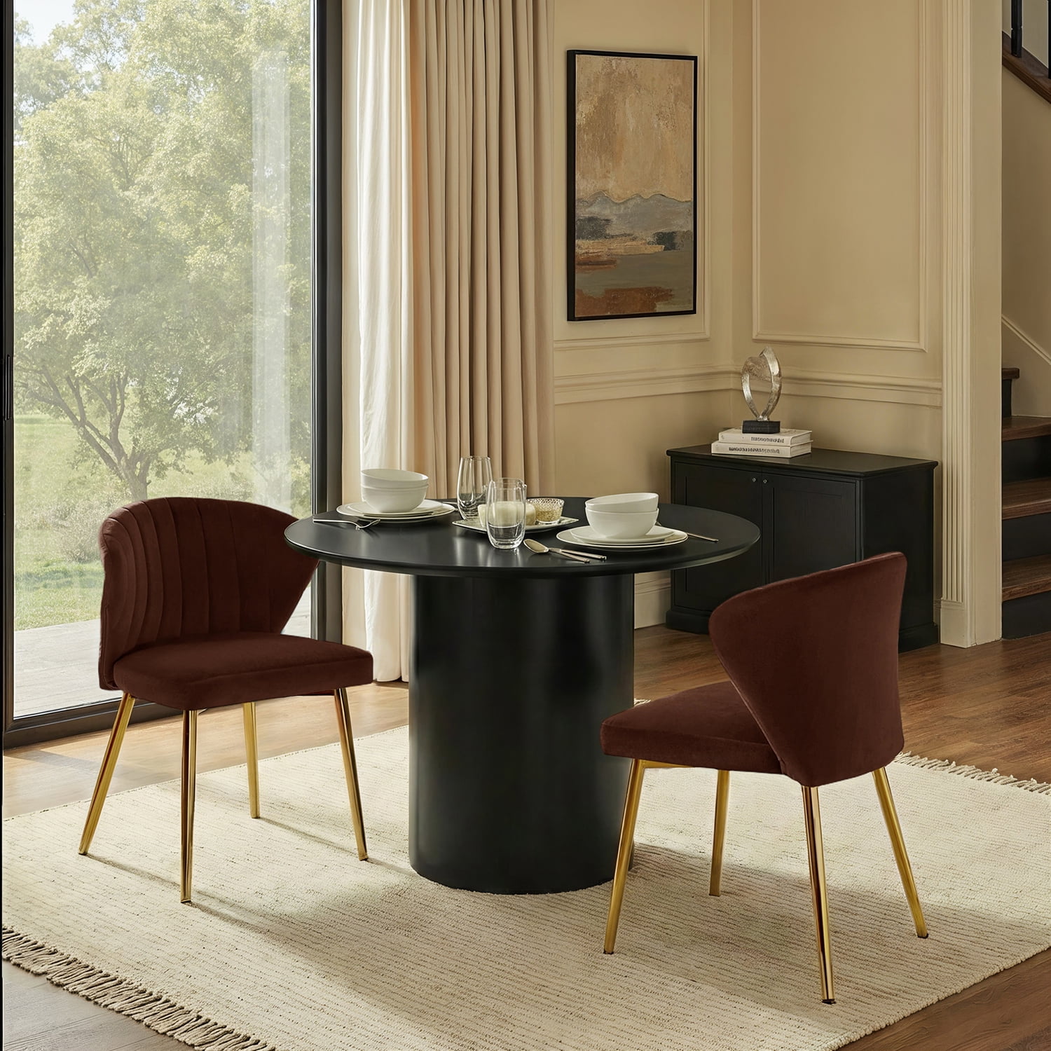 Tina's Home Velvet Dining Chairs Set of 2 Upholstered Wingback Side Chairs Living Room Kitchen Auburn