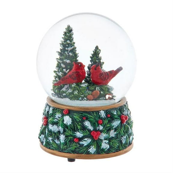 Kurt S. Adler 100 mm Musical Wind-Up Christmas Tree with Cardinals Water Globe