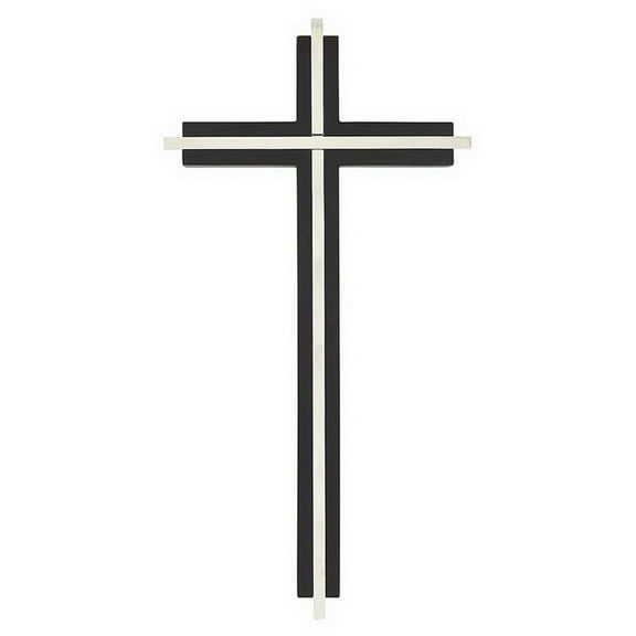 Jeweled Cross N5016 10"H Maple Hardwood Black Cross With Nickel-Plated Inlay