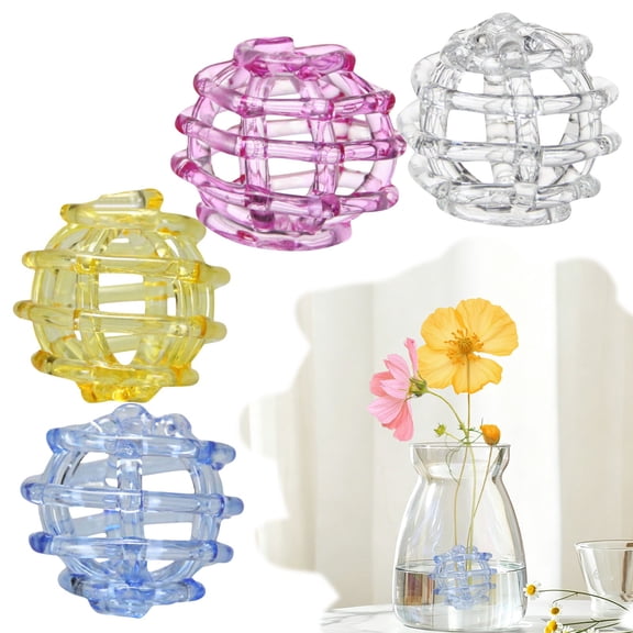 Apeya Clear Glass Flower Frog for Vases, 2.36x2 Inch Hand Blown Spiral Stem Arrangement Holder, Modern Aesthetic Floral Grid Organizer Art for Home Office