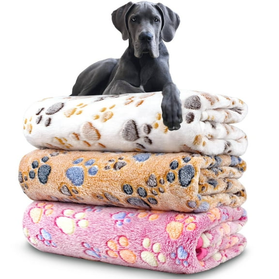 Dog Blankets for Large Dogs,3 Pack Dog Blanket Washable 41" x 31",Fuzzy Soft Pet Mat Throw Cover for Kennel Crate Bed,Cute Paw Pattern,Cat Blanket,Blankets for Dogs,Pet Blanket
