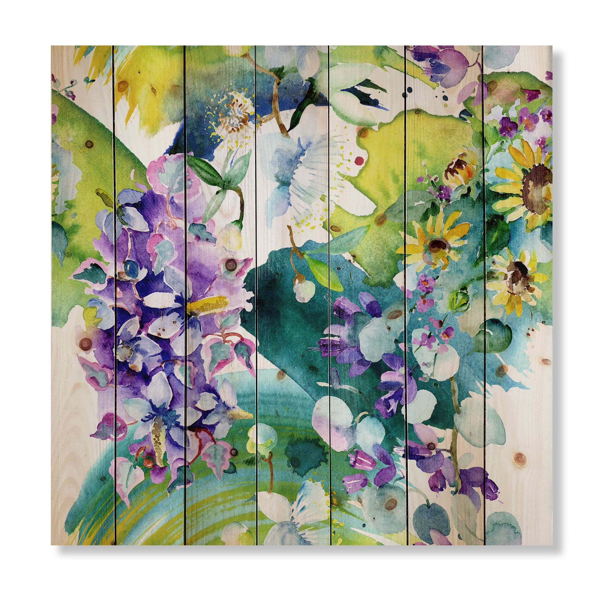 Designart 'Bouquet of Sunflowers and Wildflowers' Farmhouse Print on Natural Pine Wood