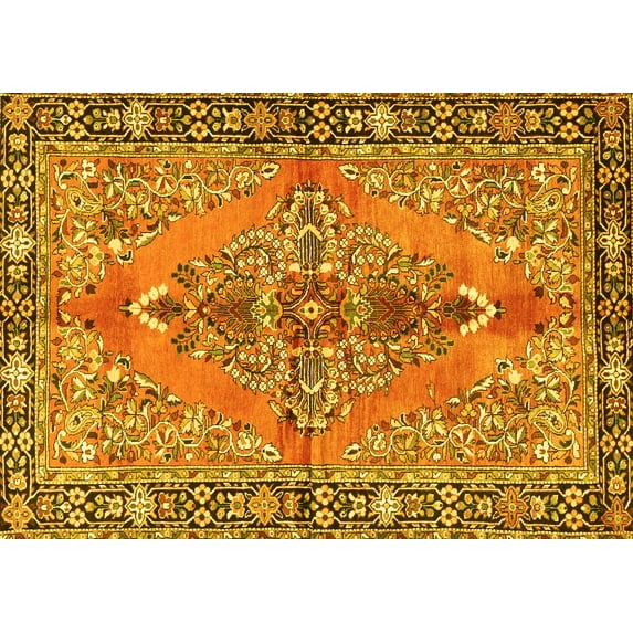 Ahgly Company Machine Washable Indoor Rectangle Medallion Yellow Traditional Area Rugs, 8' x 10'