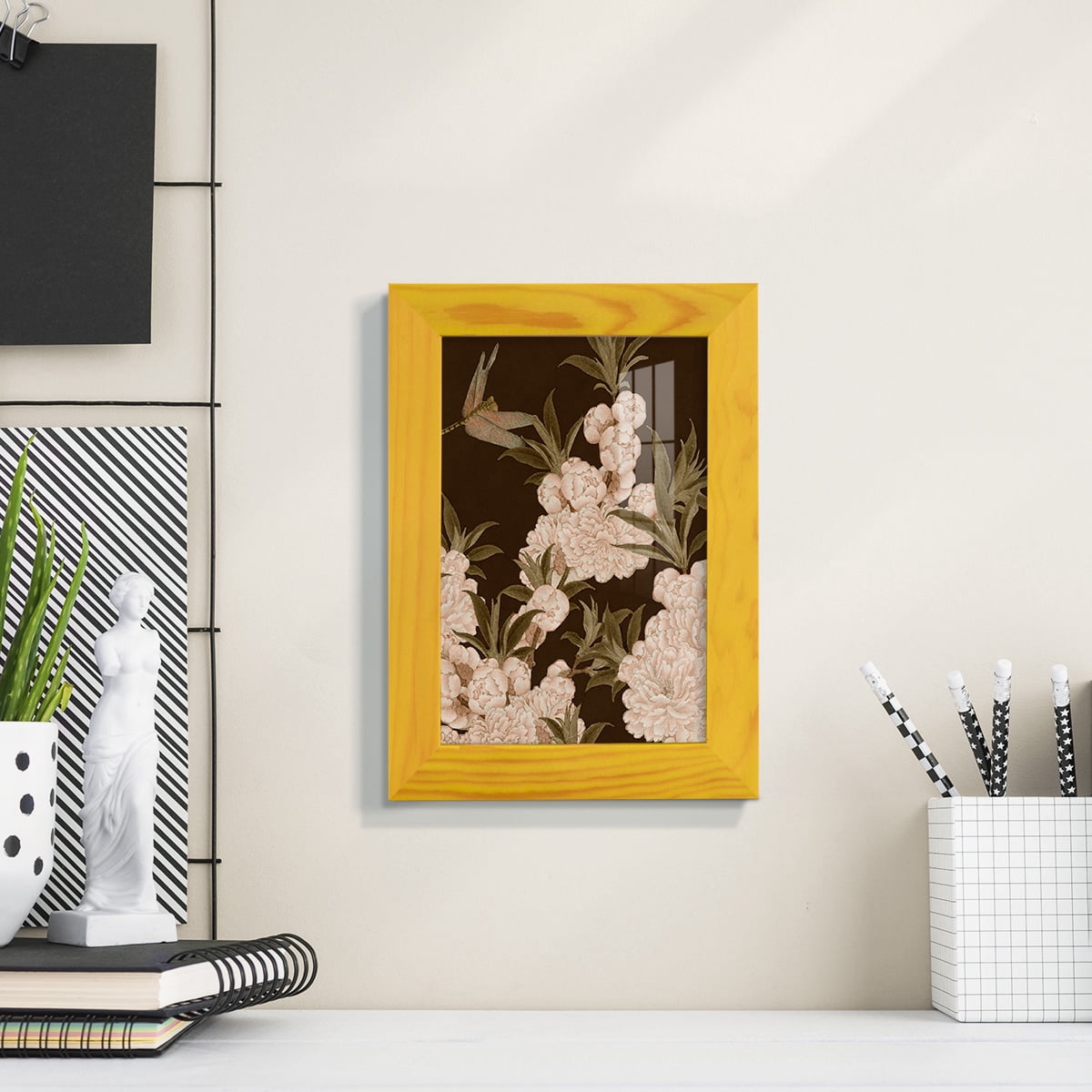 Asian Brocade III - Framed Print w/glass - Sunflower Yellow