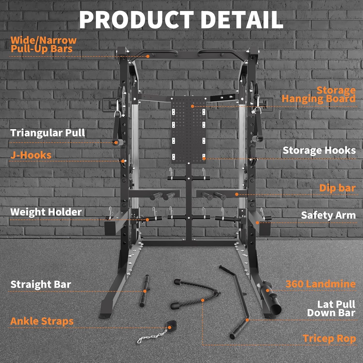 Ataujin Multi-Functional Machine Power Cage, 2000LB Power Rack with Independent Dual Pulley System, Home Gym Workout Machine for Stability & Strength Training