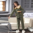 thumbnail image 2 of Women 2 Piece Warm Fleece Thick Pajamas Set Long Sleeve Lapel Button Tops with Pocket Pants Winter Loungewear Homewear, 2 of 7
