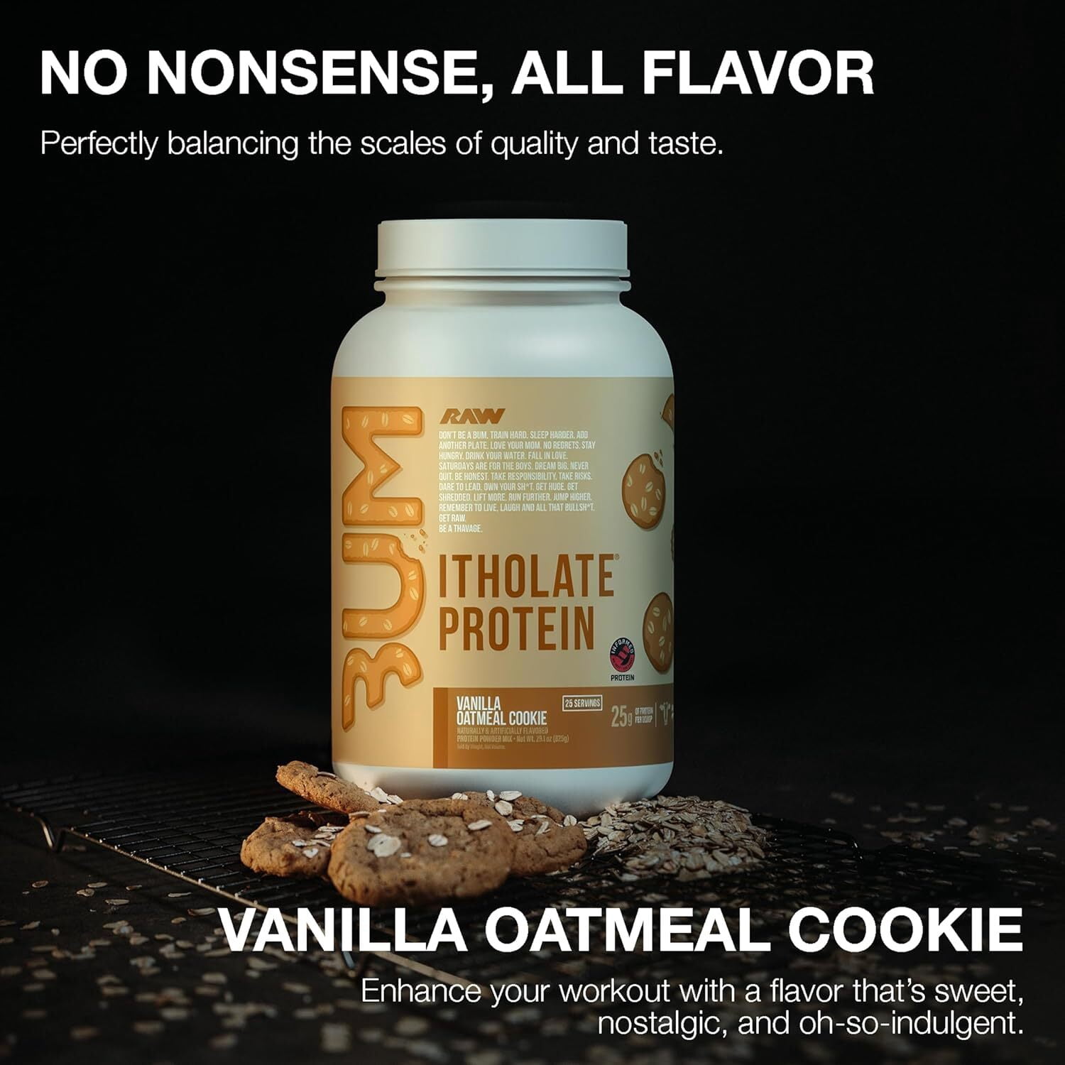Raw Nutrition BUM Itholate Protein Powder, Growth & Recovery, Vanilla Oatmeal Cookie, 15 Servings
