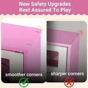 COCLUB Play Kitchen, Wooden Kids Kitchen Playset with Chalkboard, Ice Maker, Play Phone, Cookware Accessories, Microwave Toy Kitchen Gift for Boys Girls Age 3-8 Pink