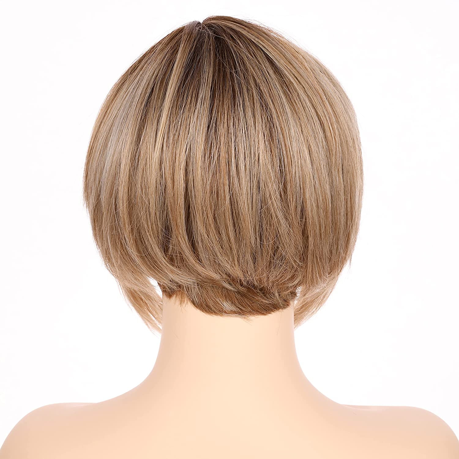 OneDor 8 Inch Angled Layers Lace Front Wig Relaxed Straight Bob wig (Dark Natural Blonde Blended & Pale Golden Blonde with Dark Roots-OT8/386/624) …