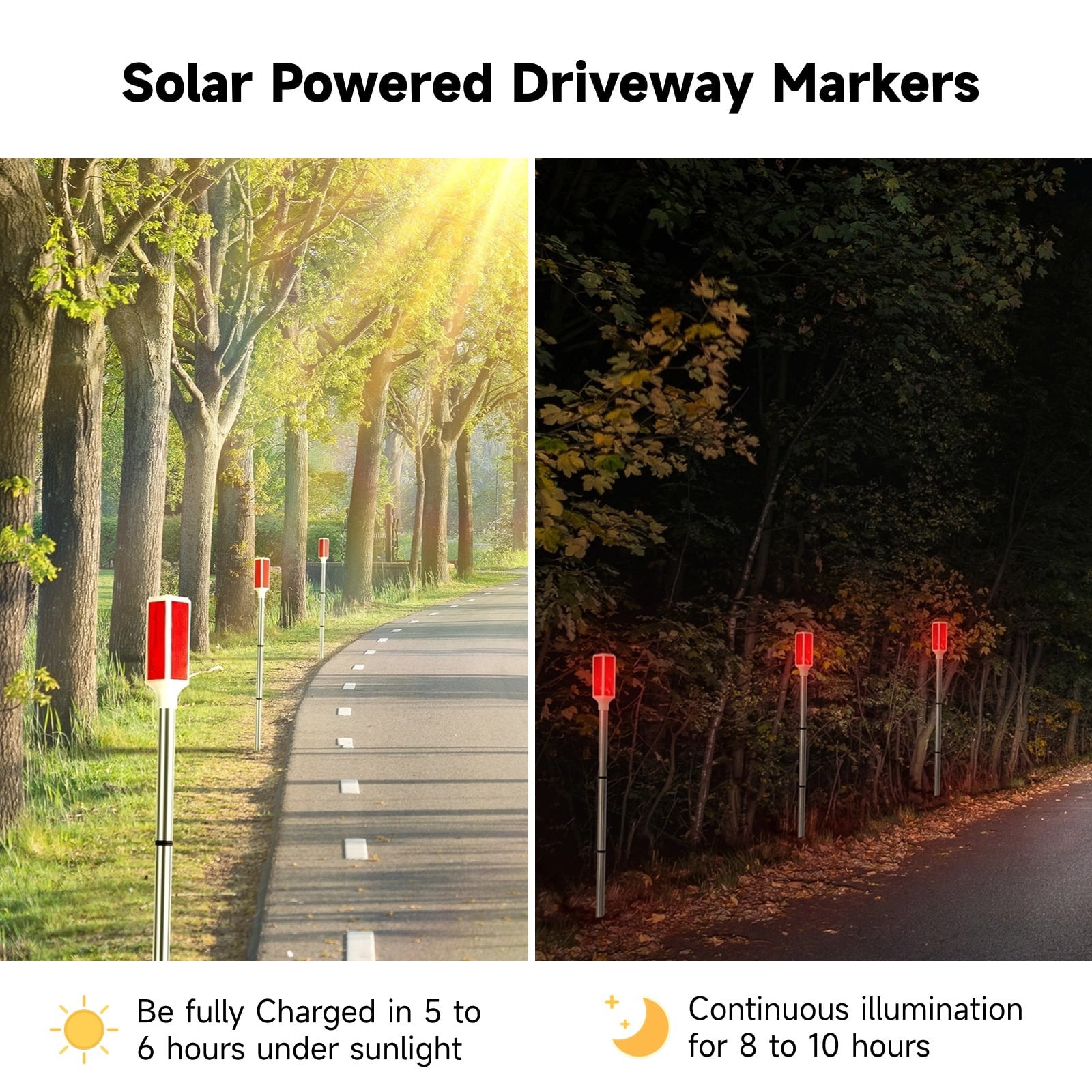 5 Pack Solar Driveway Marker Lights - Red LED Path & Roadside Warning Lights on Stakes, Outdoor Solar Powered for Easy Installation