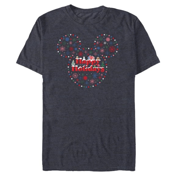 Disney Mickey Mouse Icon Christmas Lights Happy Holidays - Short Sleeve Blended T-Shirt for Adults - Customized-Navy Heather