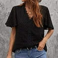 thumbnail image 2 of Hfyihgf Women's V Neck Lace Crochet Tops Casual Loose Summer Short Sleeve Swiss Dot Tops Tunic Shirts Blouses(Black,XL), 2 of 6