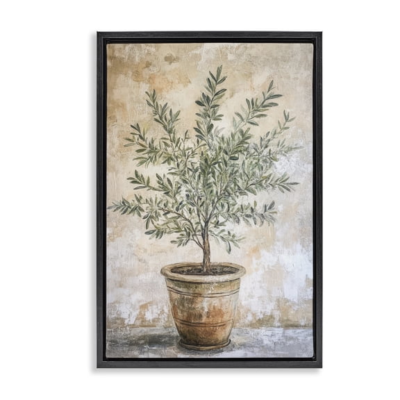 Stupell Industries Traditional Mediterranean Potted Olive Black Floating Frame Canvas Art, 17 x 25, by Petals Prints Design