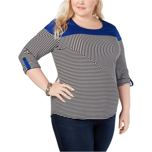 Blusa Tipo Jersey NY Collection con Bloques de Colores para Mujer Azul 2X