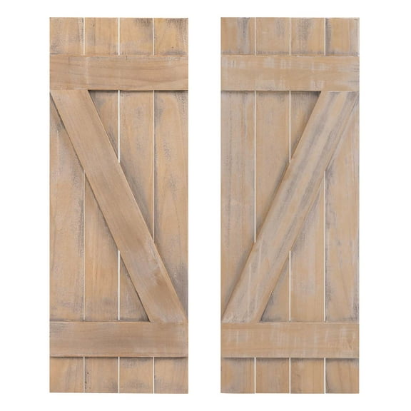 Costway Window Shutter 2 PCS Reclaimed Paulownia Wood Wall Decor with Antiqued Surface Light Brown