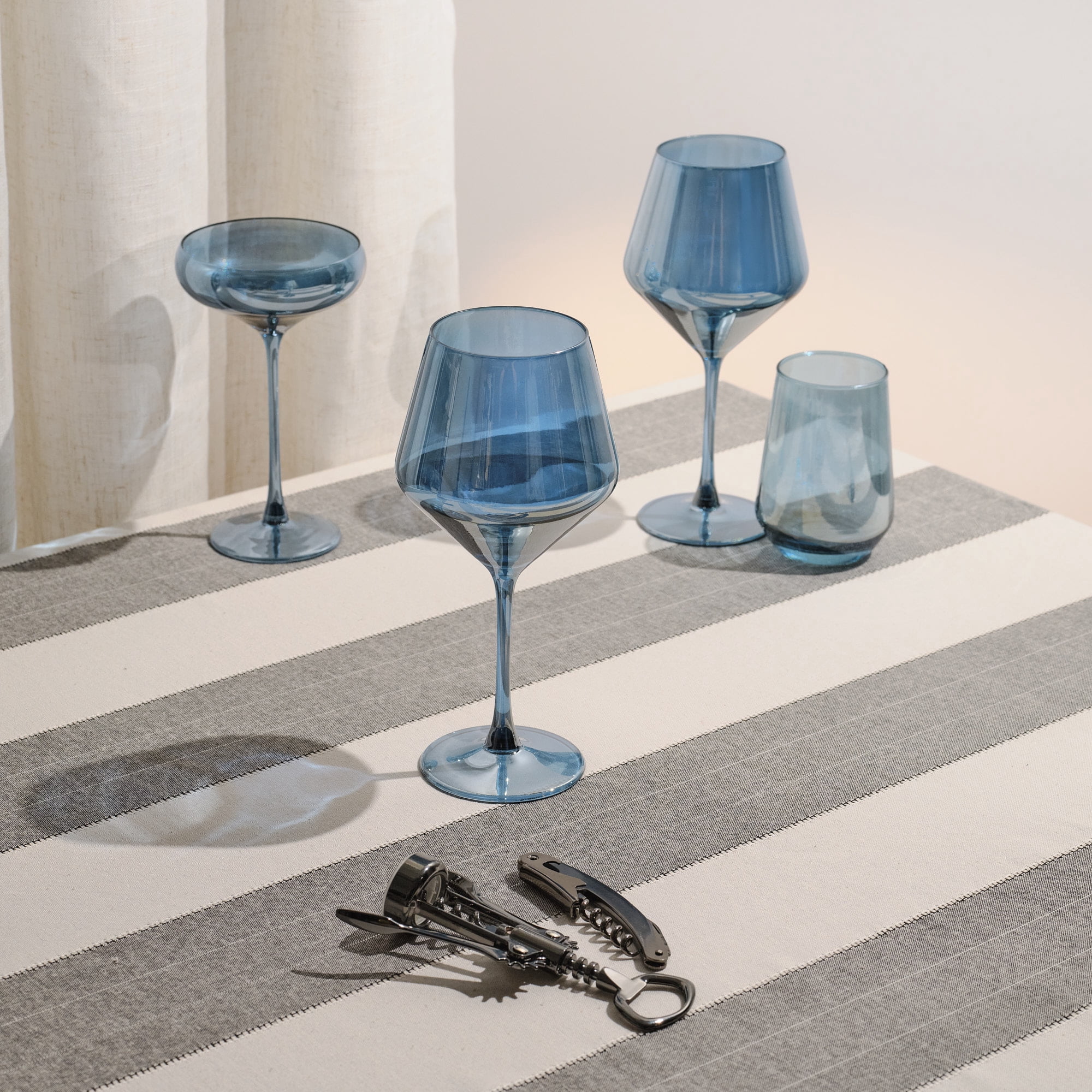 Thyme & Table 4-Pack Stemless Angled Wine Glass Set, Iridescent Blue