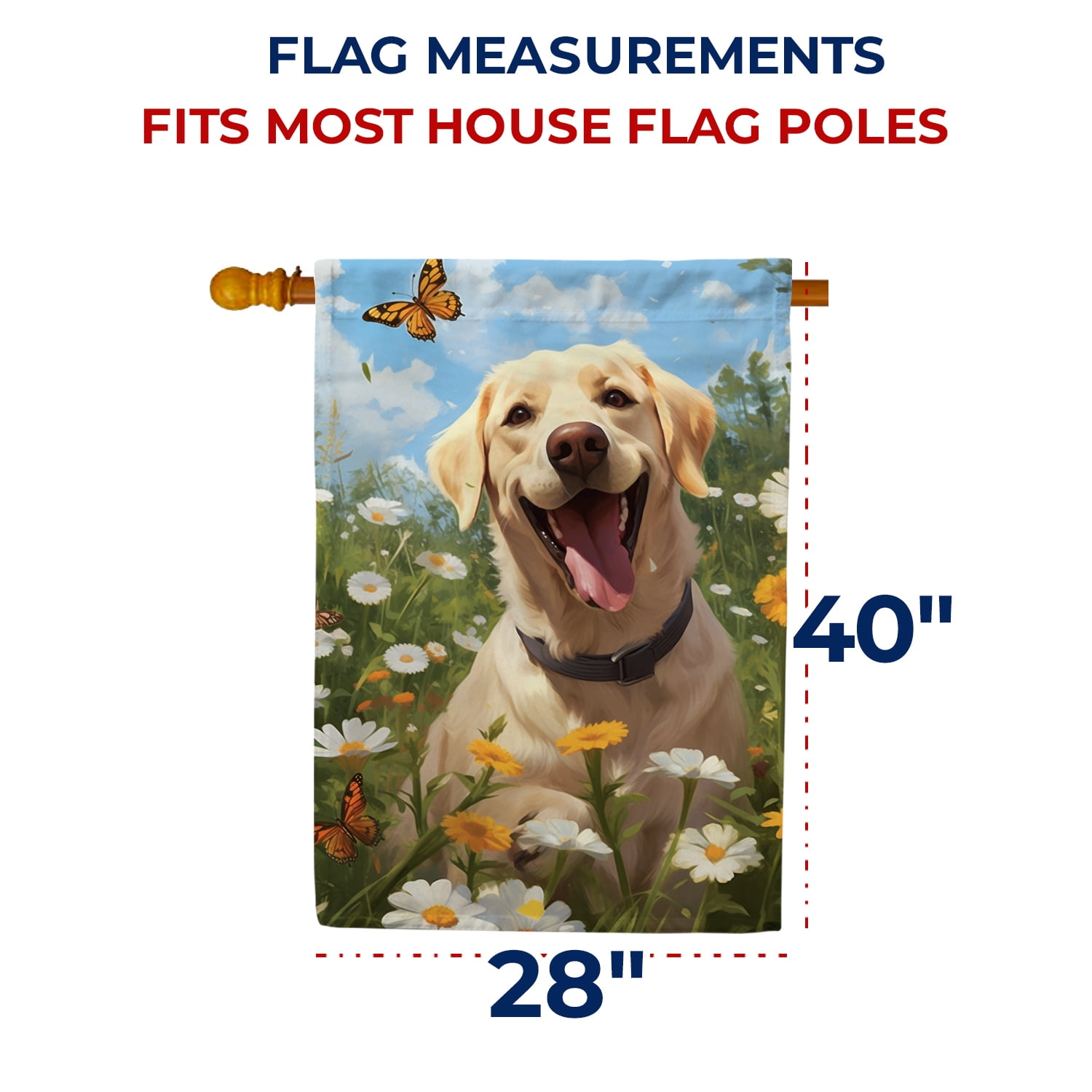 America Forever Spring Summer Golden Retriever Dog House Flag 28 x 40 inch Double Sided Golden Retriever Puppy Floral Daisies Spring House Flag for Outdoor Dog Flag Yard Decoration
