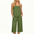 thumbnail image 2 of VBVC Women's 2 Piece Cropped Loungewear Set,Adjustable Strap Cami Top and Capri Pants for Women,Ladies Casual Summer Home Vacation Outfit with Pockets,Army Green,S-2XL, 2 of 9