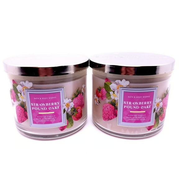 Bath and Body Work (2 Pack) Strawberry Pound Cake 3-Wick Scented Candle (14.5 oz / 411 g)