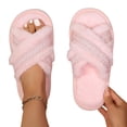 thumbnail image 4 of Miqool Womens Criss Cross Plush Fuzzy House Slippers Soft Footbed Open Toe Memory Foam Flat Slip On Cozy Slides, 4 of 5