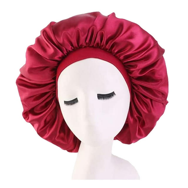 Bonnet en Satin Uni pour Femmes Bandeau de Nuit Bonnets de Coiffure (Rouge Vin)
