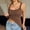 Brown, variant on Fnooota Womens Camisole Tank Tops with Built in Bra, Summer Slim Fit Knitted Scoop Neck Basic Undershirts Beige Size S-XL
