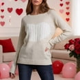 thumbnail image 2 of Womens Valentines Sweaters Generously Sized Heart Print Crewneck Sweater Long Sleeve Loose Knit Pullover Top Beige L, 2 of 4