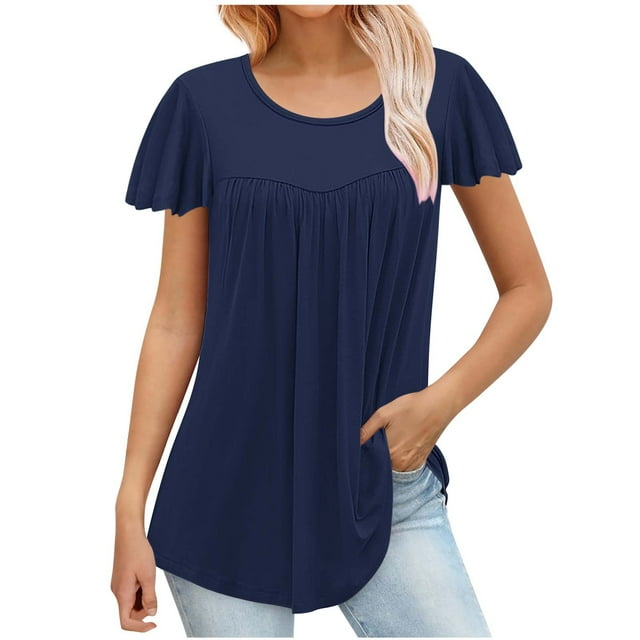 fheaev Hauts d'Été pour Femmes 2025 Vacances Mode Féminine T-shirt Imprimé Manches 3/4 Blouse Col Rond Décontracté
