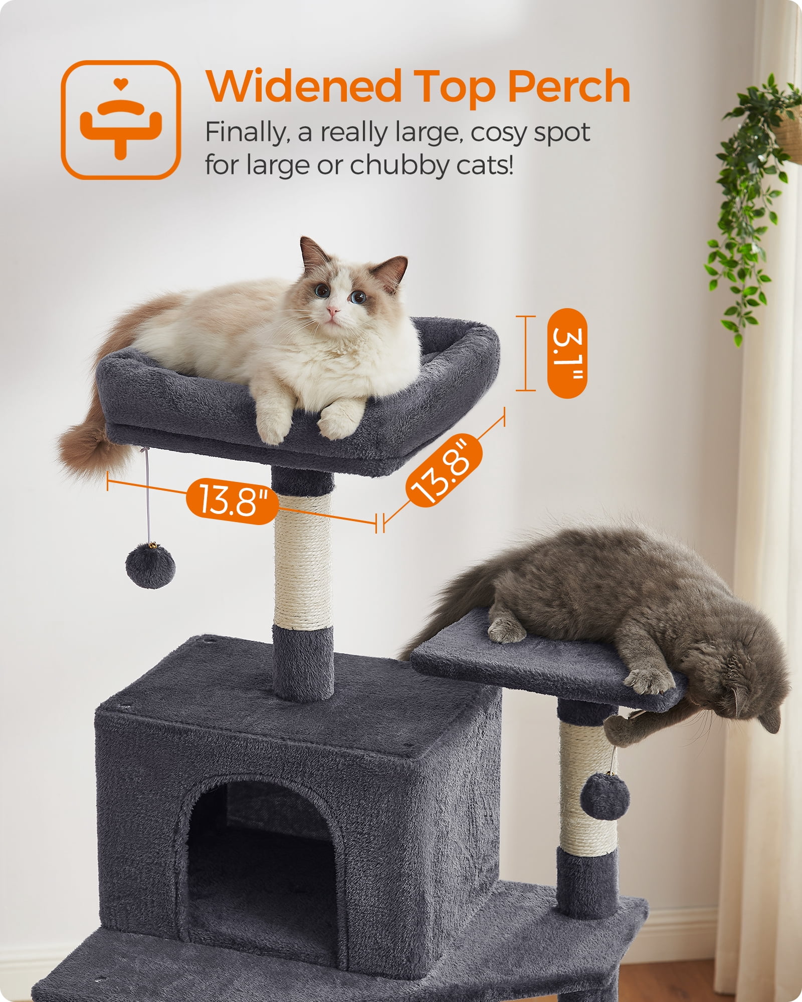 75.2"H Cat Tree Cat Tower for Indoor Cats, Plush Multi-Level Cat Condo with Scratching Posts, Perches, Caves, Hammock, Smoky Gray