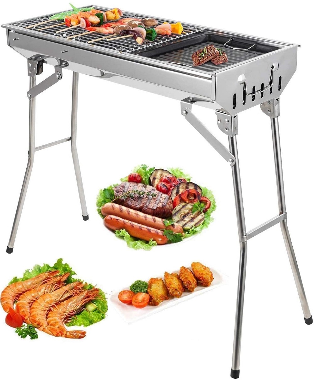 Charcoal BBQ Grill Outdoor Grill, SEGMART 28" Portable BBQ Charcoal Grill Lightweight BBQ Grill, Small Portable Charcoal Grill w/ Handle & Adjustable Grate, Stainless Steel, Easy Clean, Silver, H390 - image 1 of 12