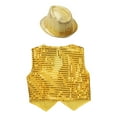 thumbnail image 3 of iixpin Boys Girls Sequins Dance Vest Top Button Down Waistcoat and Hat Tie Outfits Fancy Party Dance Performance Costume Gold 5-6, 3 of 7
