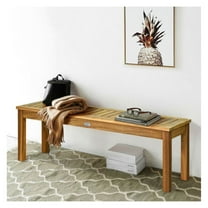 52" Acacia Wood Outdoor Dining Bench, Teak Finish - Patio Bench for 3 People - Heavy Duty 700lbs Capacity