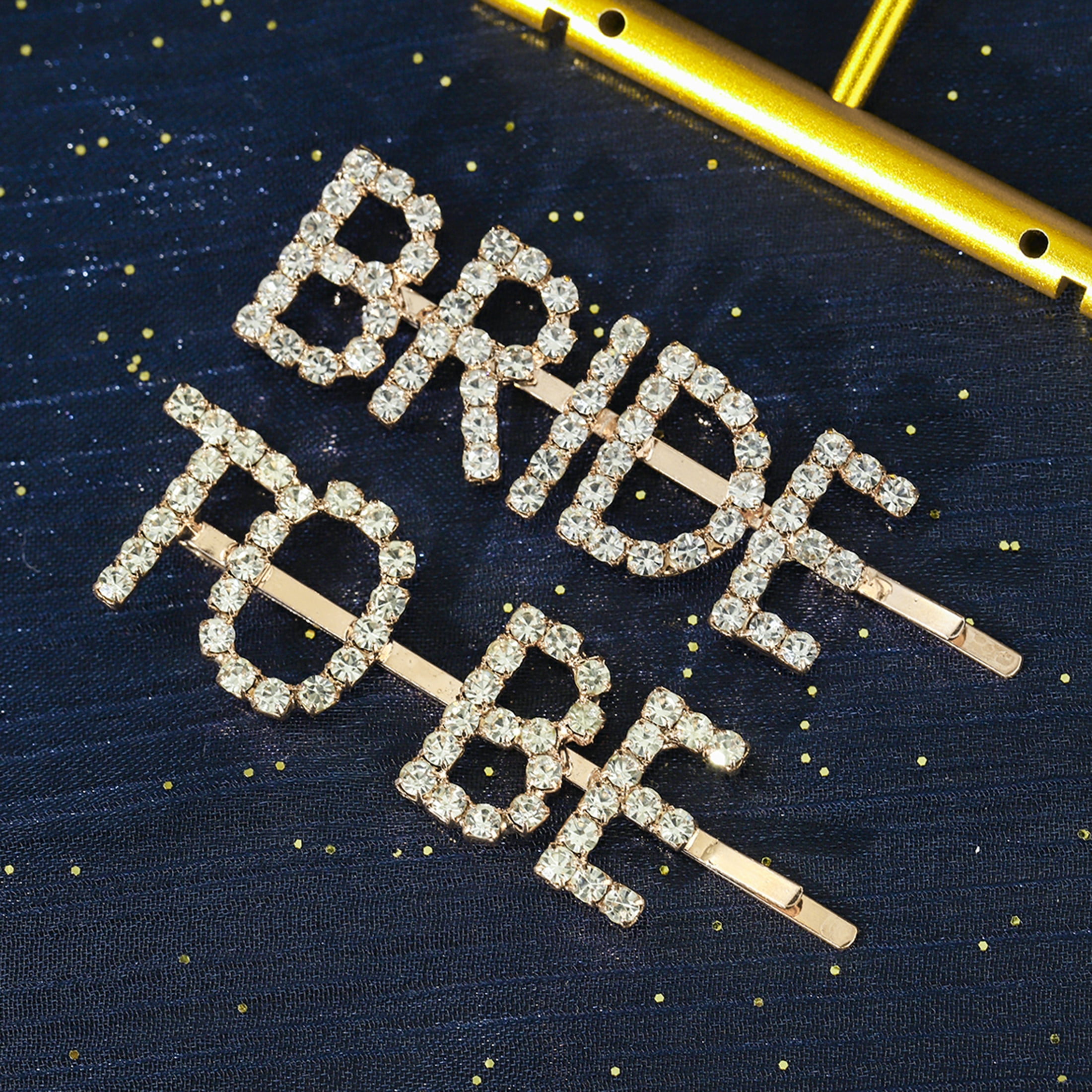 Miallo Gold Rhinestone Bride Hair Clips, 2Pcs Luxury Crystal Word Bobby Pins, Wedding Hair Accessories for Reception & Honeymoon