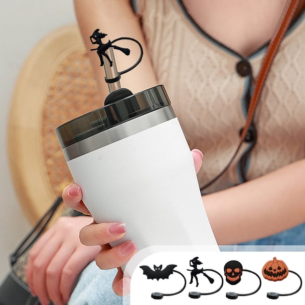 Xihbxyly Cubierta para Pajita de Halloween, Tapón de Pajita de Pvc con Pegamento Suave, Diseño Divertido de Esqueleto de Calabaza Bruja, Cierre Seguro, Fácil de Limpiar, Decoración para Fiestas, Coci