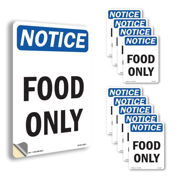 Food Only OSHA Notice Vinyl Decal Label 14 Inch x 10 Inch - 10 Pack