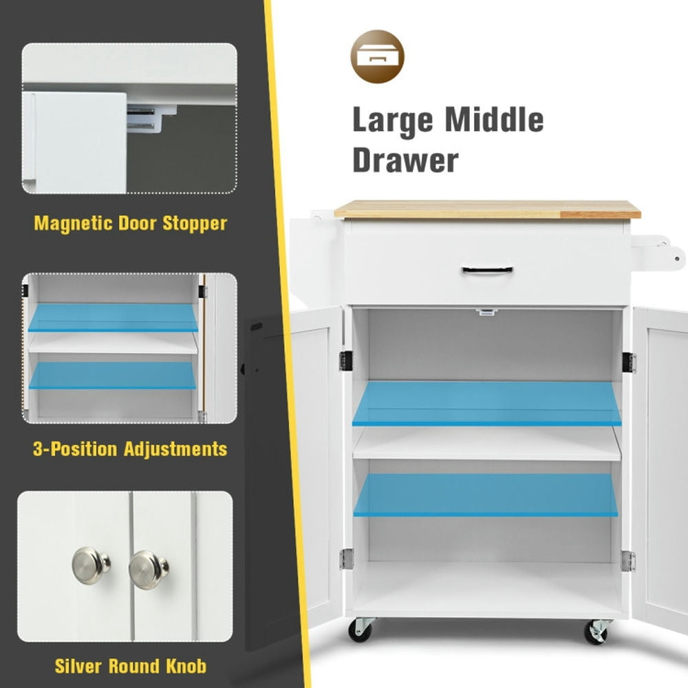 Finihen Rolling Storage Cabinet Cart, Kitchen Island Cart, Utility Rolling Storage Cabinet Kitchen Island Cart with Spice Rack, for Kitchen, Dining Room, White Finihen Rolling Storage Cabinet Cart, Kitchen Island Cart, Utility Rolling Storage Cabinet Kitchen Island Cart with Spice Rack, for Kitchen, Dining Room, White