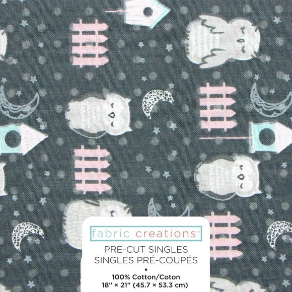 FABRIC CREATIONS Black Sleepy Owls Fat Quarter 45 × 53 cm (18 × 21 in), 18x21