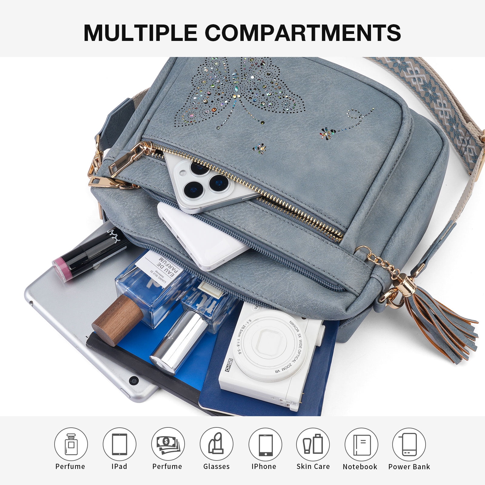 Small Crossbody Bag for Women, Cell Phone Purse Womens Shoulder Handbags Wallet Purse with Credit Card Slots Adjustable Guitar Strap