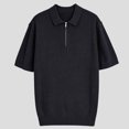 thumbnail image 4 of Mens Knit Polo Shirt Short Sleeve Textured Lightweight Casual Sweater Polo for Men Black, 4 of 5