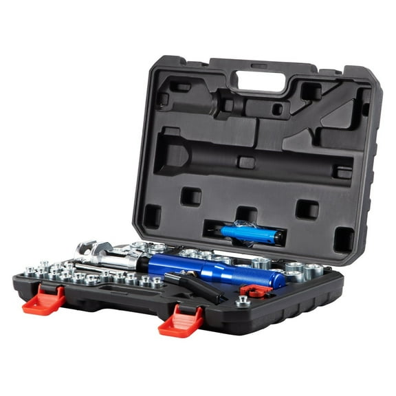 Hydraulic Flaring Tool Kit - 45° Double Flare Brake Tool Set (3/16"-1/2") with Tube Cutter & Deburrer - 32PCS Brake Line Flaring Tools for Copper & Steel