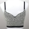 thumbnail image 4 of Women Glitter Diamond Rhinestone Push Up Bra Bustier Underwire Padded Spaghetti Strap Camisole Sexy Punk Corset Crop Top, 4 of 19