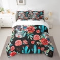 thumbnail image 2 of YST 7 Piece Colorful Skull Bed In A Bag King Size Tropical Cactus Bedding Comforter Sets Romantic Roses Bedding Set with Flat Sheet,Fitted Sheet,Pillowcases,Throw Pillow Covers, 2 of 5