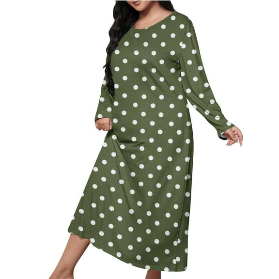 Taqqpue Maxi Nightgowns for Women Casual Printed Long Sleeve Crew Neck Sleepshirts Pajamas Loose Fit Plus Size Sleepwear Night Dresses