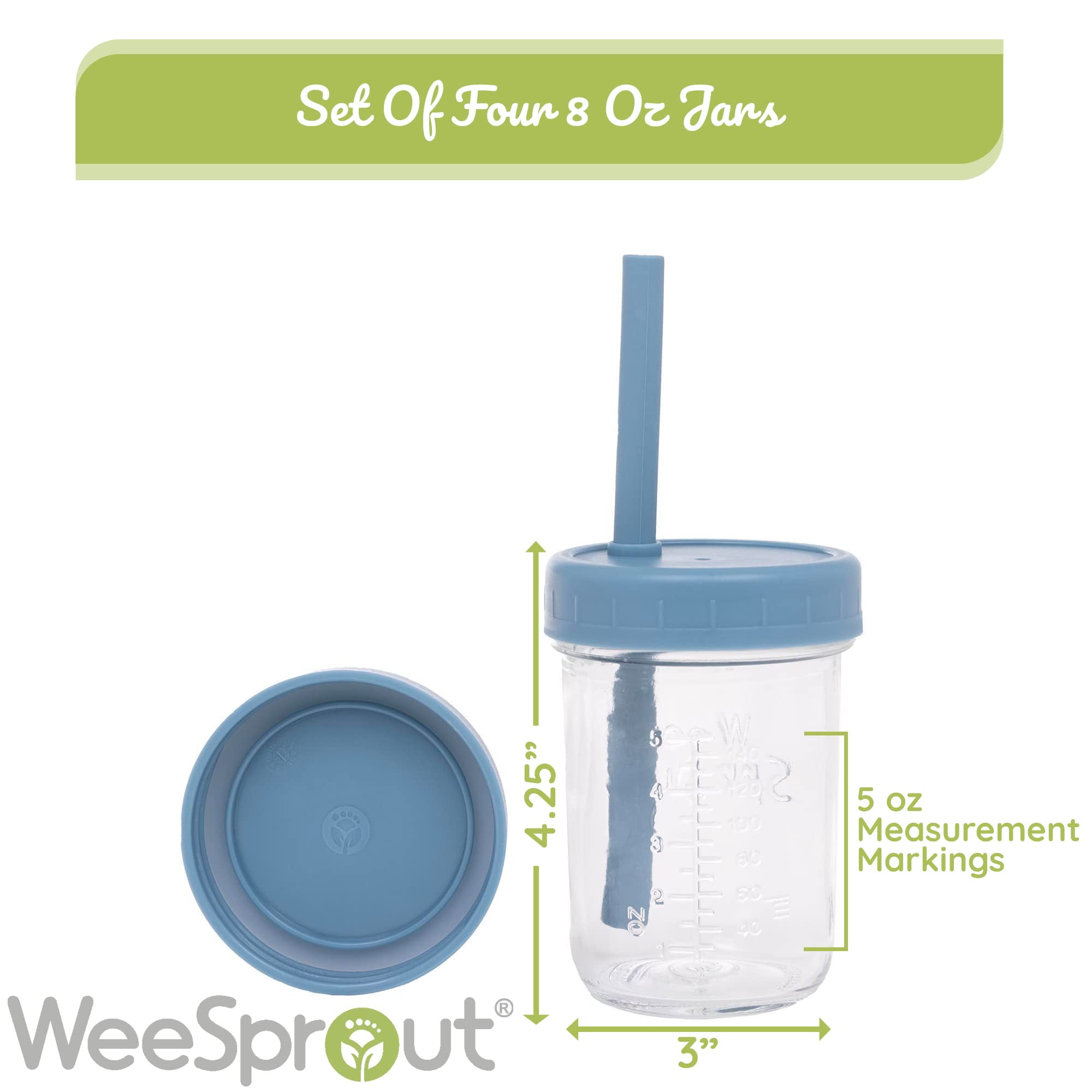 WeeSprout Glass Cups with Lids & Straws, Spill-resistant Cups for Toddlers & Kids - 8/12oz, Set of 4