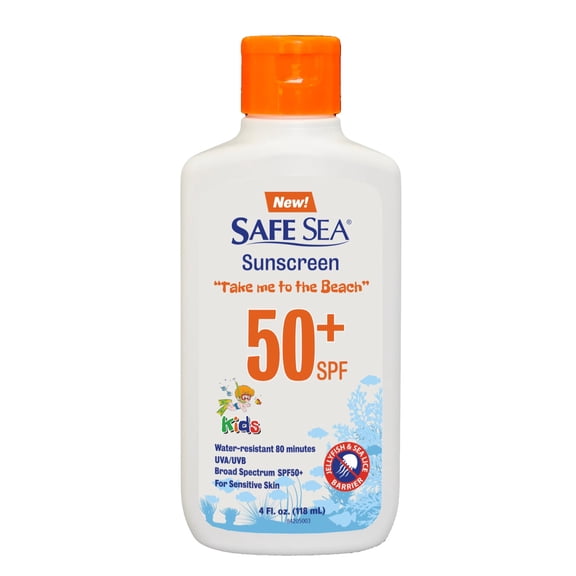 Safe Sea Kids Jellyfish Sting-Blocking Sunscreen SPF 50 | Anti-Jellyfish & Sea Lice Protection for Kids | Waterproof, Hypoallergenic | 4oz (118ml)