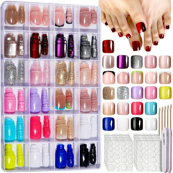 Press On Toenails Fandamei, cuadrado corto, 24 colores, para mujer
