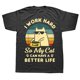thumbnail image 1 of Camiseta de algodón con gráfico "Trabajo duro para que mi gato tenga una vida mejor", manga corta, regalo de cumpleaños, para hombre, 1 of 7